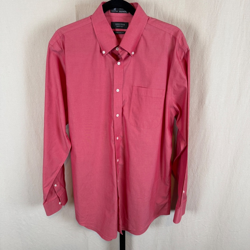 Nordstrom Men's Shop Smartcare Coral Dress Shirt‎ 16 35 Traditional Fit Cotton